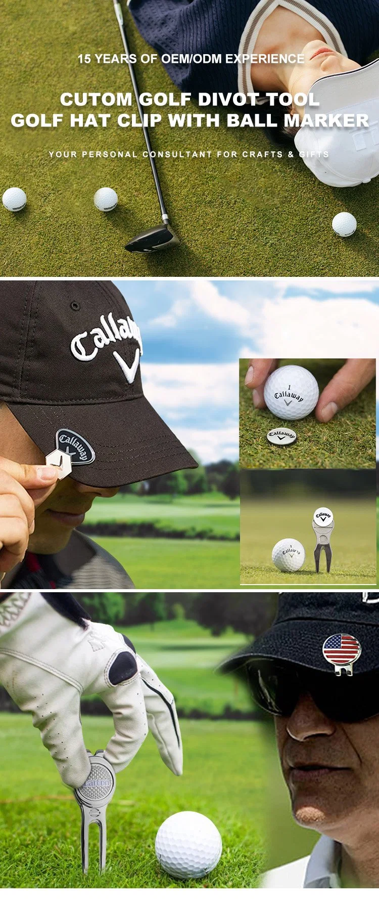 Manufacturer High Quality Metal Logo Custom Hat Clip Magnetic Blank Ball Marker Golf Divot Tool